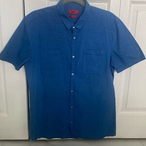 HUGO Med/SlimFit Casual Button down shirt. Royal Blue with white lines (squares)